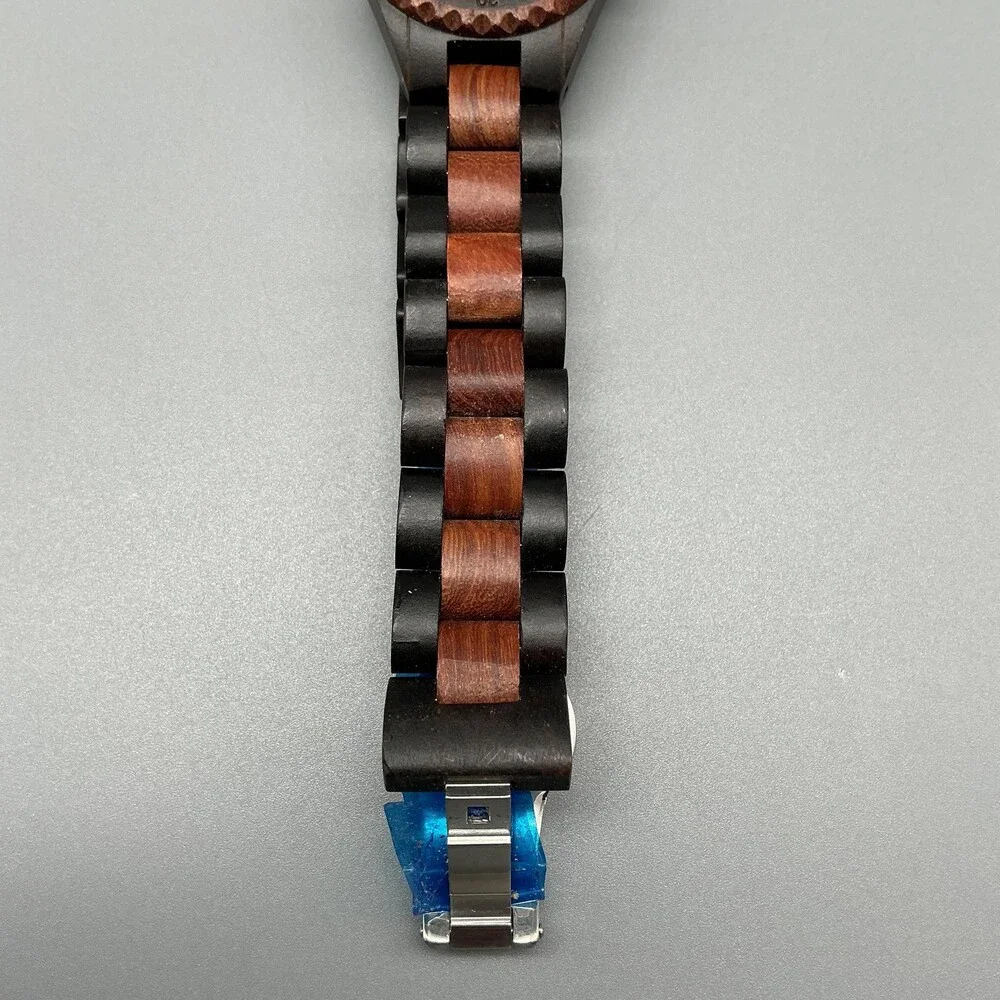 Bewell Womens Watch 31mm Black Dial Wood Bracelet Handcrafted New Battery 7.25